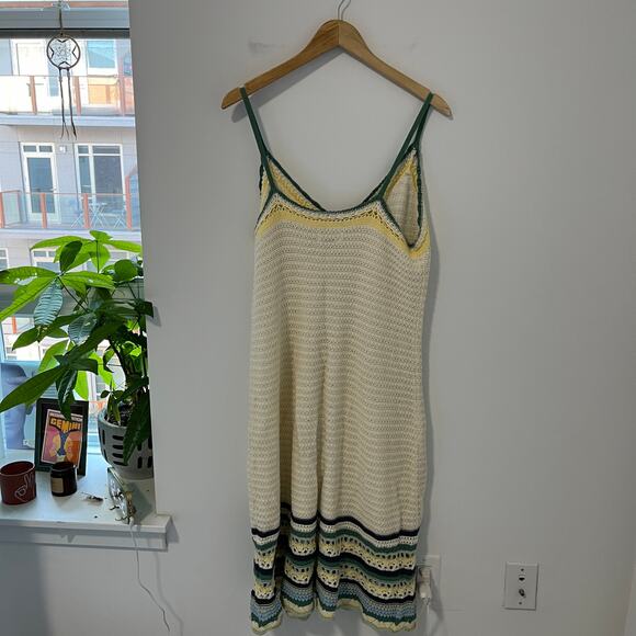 Universal Thread Cream & Green Crochet Knit Midi Dress Size Large - Picture 4 of 4